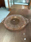 Vintage CHERRY BLOSSOM by Jeannette Glass PINK Depression 12.5” Handled Tray
