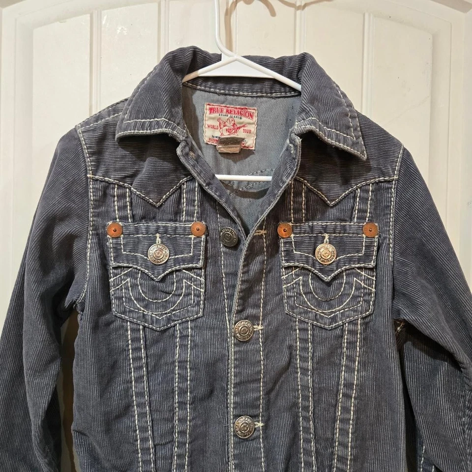True Religion Jimmy Big T Gray Corduroy Youth Unisex Jacket Size LARGE - Image 2 of 4