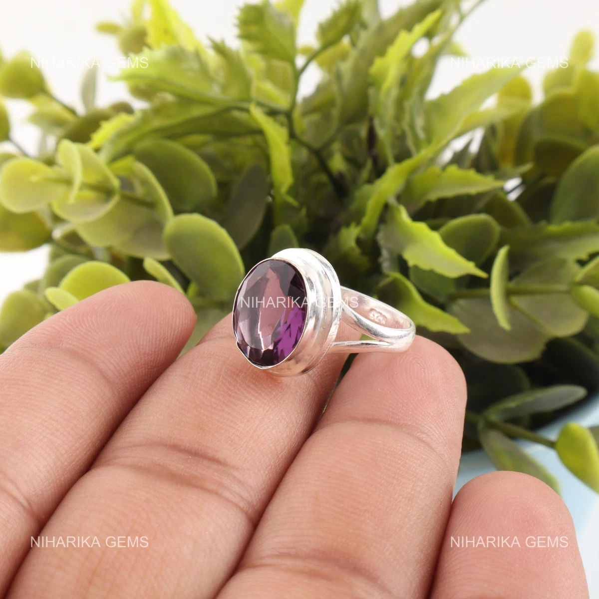 Anello in argento sterling con ametista fatto a mano, gioielli con pietre preziose Boho - Italia