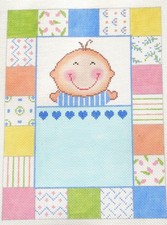 Hand Painted Needlepoint Canvas By Lee Cheerful Baby Boy Birth Announcement New