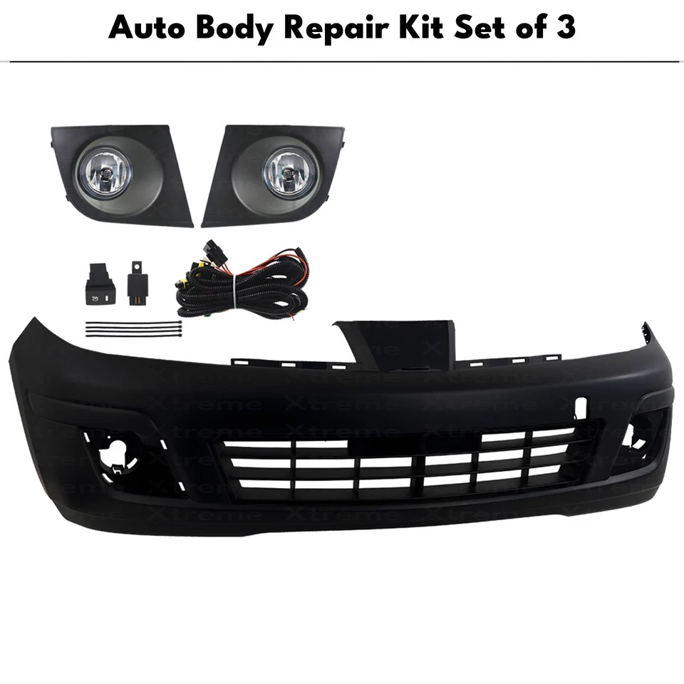 Front Bumper Cover Primed Plastic & Fog Lights Kit For 2007-2012 Nissan Versa Foto 2 de 4