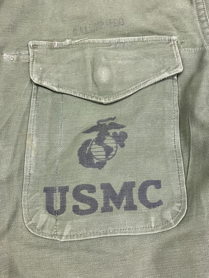 Vintage USMC HBT Utility Shirt Jacket Mens M 38 Green Military Field Uniform - Image 2 of 4