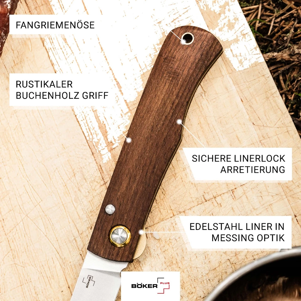 BÖKER PLUS® Rusticus Medium Zweihand -Taschenmesser EDC 42a Holzgriff Braun - Bild 4 von 4