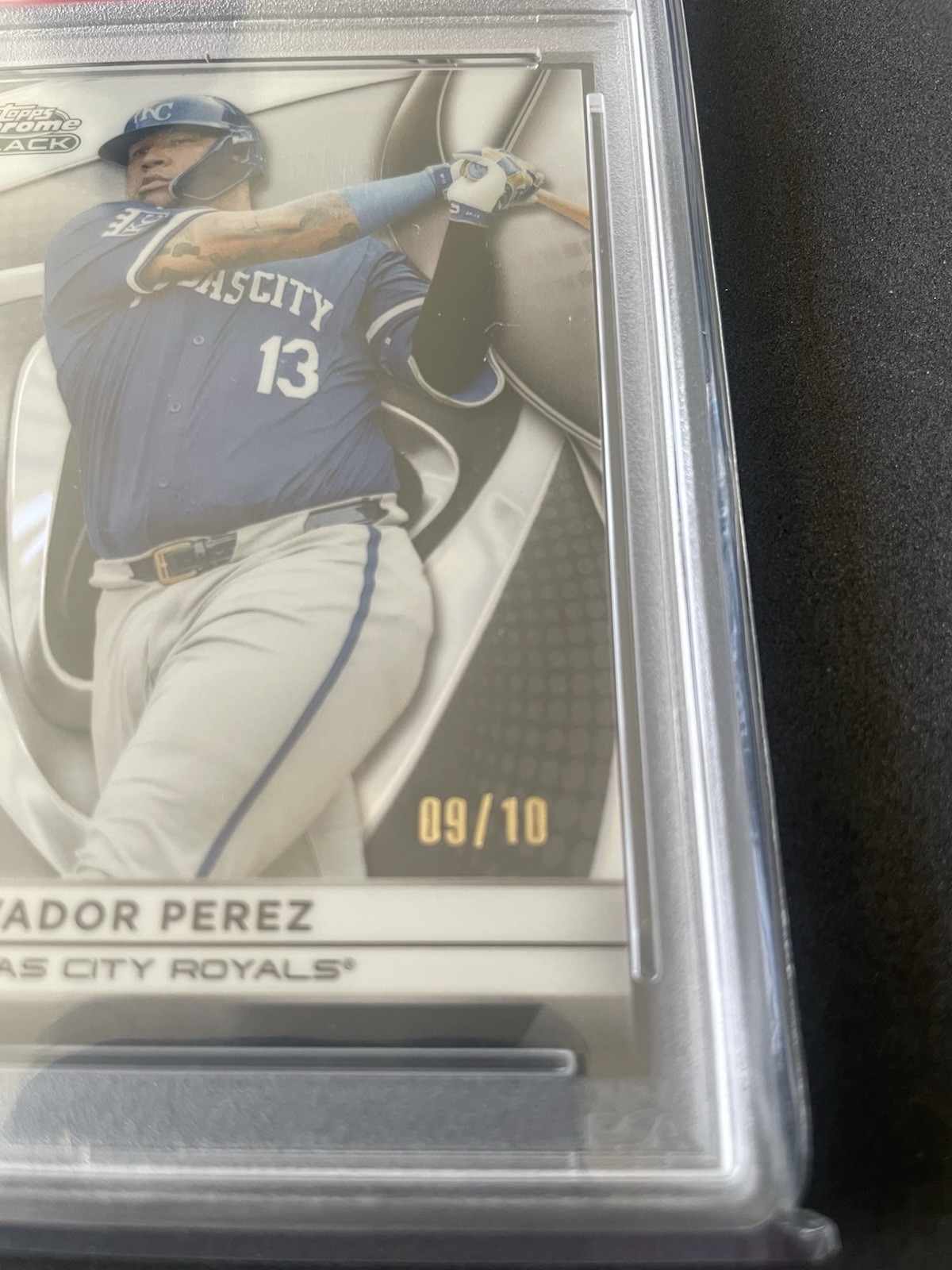 2025 Topps Chrome Black Salvador Perez White Refractor Kansas City Royals PSA 9 view 2