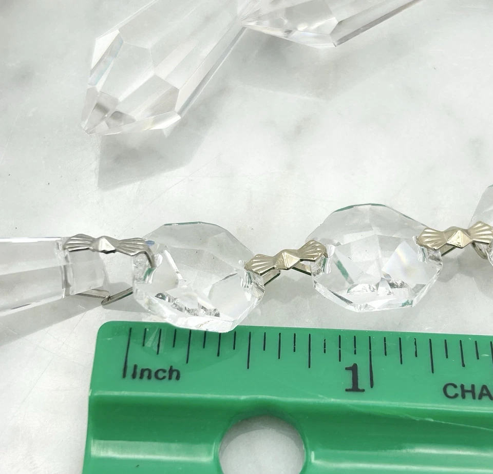 Crystal Chandelier 95 Pieces 17-21 Pc. Strings Teardrops Prism Balls Gold Tone - Image 4 of 4