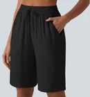 Halara Bermuda Shorts Linen Feel Black Size L Regular High Waist Elasticated New