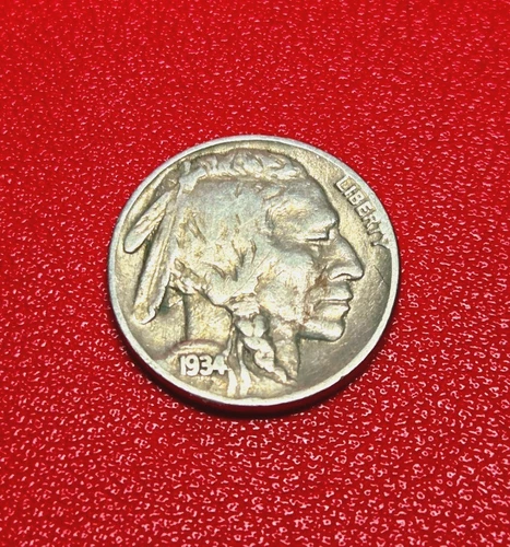1934 Buffalo Nickel Indian Head Full Date 5c Circulated Coin - Very Fine VF