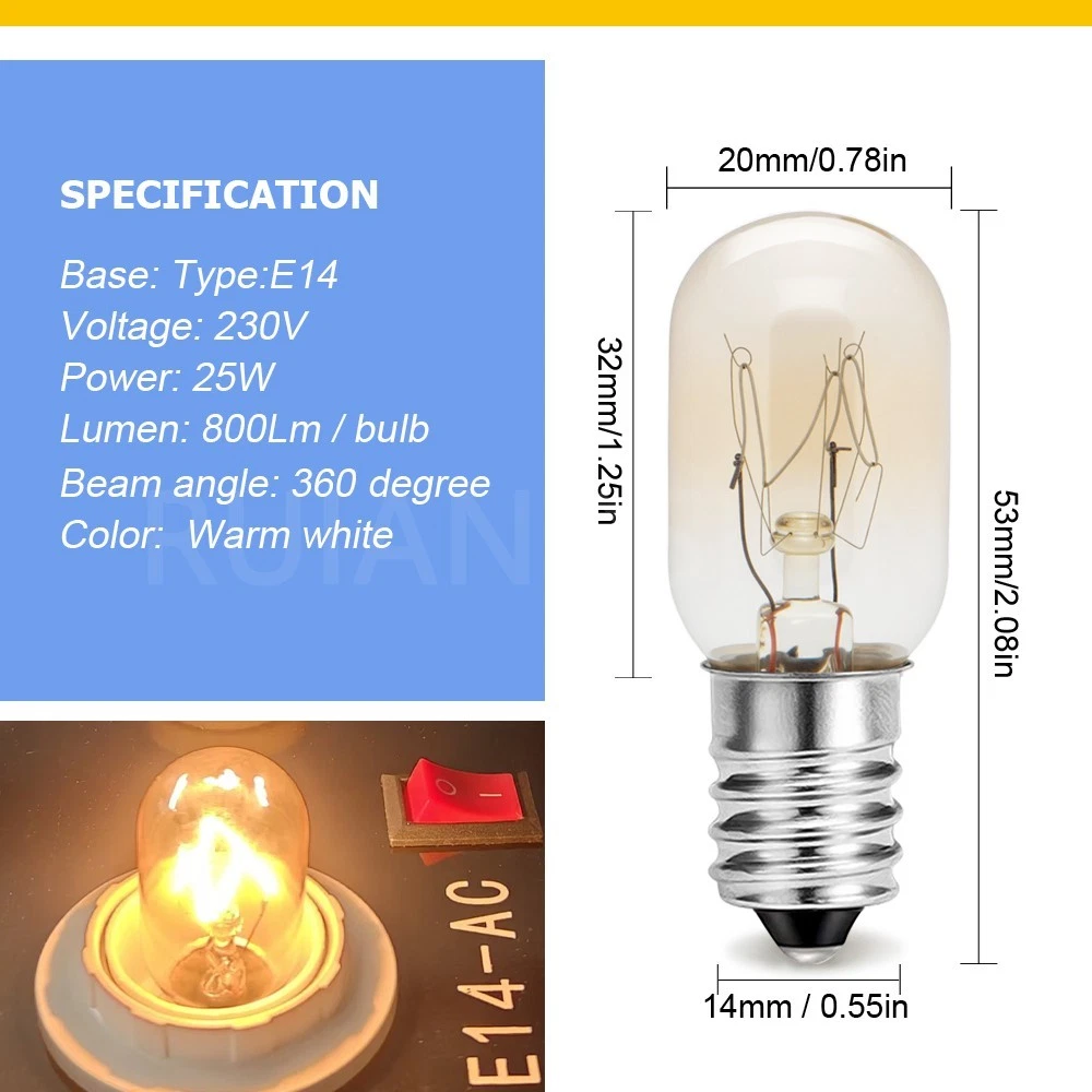 2PCS Ruiandsion E14 Bulb 230V Warm White Home Indoor Light Chandelier Wall Lamp