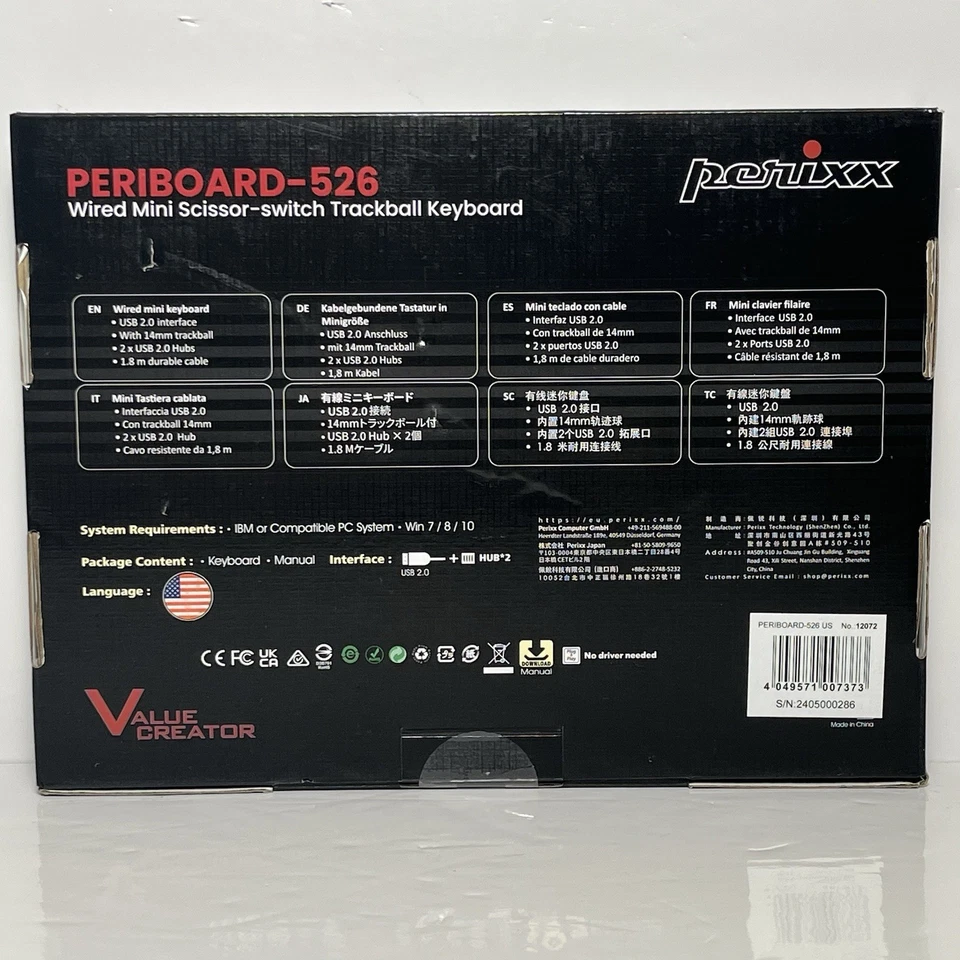 Perixx PERIBOARD-526 Mini Teclado Interruptor de Tijera con Cable con Trackball Nuevo Sellado Foto 2 de 4
