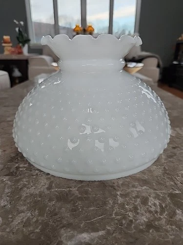 Vintage White Milk Glass Hobnail Lamp Shade, 9 3/4" Fitter