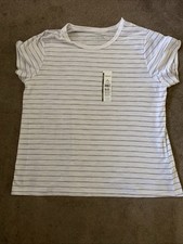Time and Tru Women  s Slub Jersey Crewneck Tee with Short Sleeves wht stripe XL