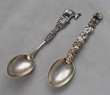 2 STERLING Souvenir SPOON Reno NEVADA Donkey Nugget Prospector Miner Cowboy 23g
