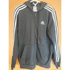 Adidas Mens Essentials 3-Stripes Full Zip Hoodie Black White Fleece Size Medium