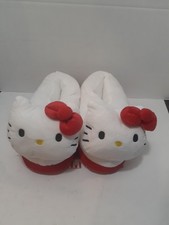 Hello Kitty Red Bow White Plush Stuffed Slippers Women Size 7-8 med Sanrio NEW