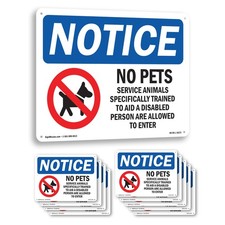 No Pets Service Animals Allowed OSHA Notice Sign Metal,, Decal 5 or 10 Pack