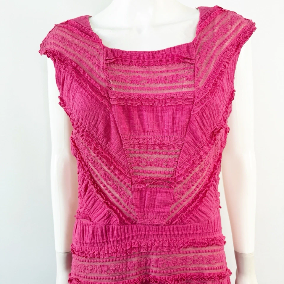 Vestido midi de encaje rosa sangría talla 12 manga gorra informal verano colorido fiesta Foto 2 de 4