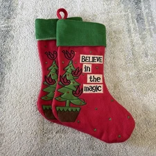 Christmas Stocking Red Bird Cardinal Merry Christmas Felt Knit Cuff  set of 2