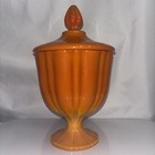Vintage Pedestal Ern Orange Shading with Lid MCM Heavy Pottery — photo 1