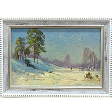 original oil painting framed landscape art rural landscape winter landscape 4x6