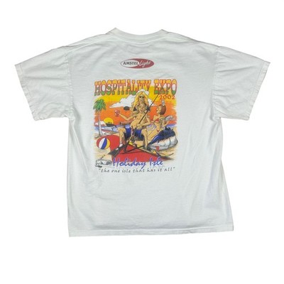 Vintage 2002 Amstel Light Hospitality Expo Holiday Isle T-Shirt Mens Large White
