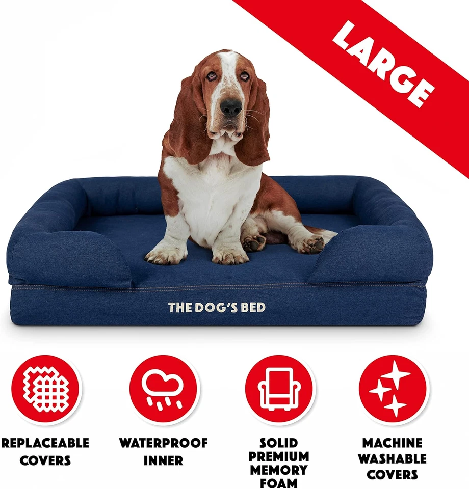 Letto per Cani, Ortopedico in Memory Foam Impermeabile, Grande Denim Blu, Allevi - Immagine 4 di 4