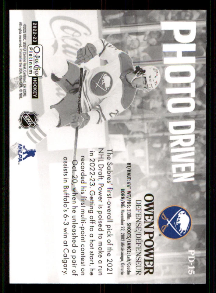 2022-23 O-Pee-Chee Platinum Photo Driven #PD15 Owen Power - Image 2 of 2