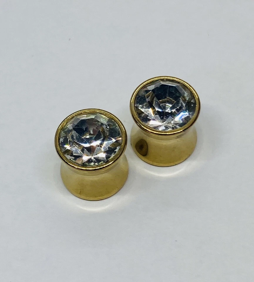 Piercing de pendiente extensor tapón túnel medidores de oreja de latón con diamantes de imitación 1 Foto 3 de 4