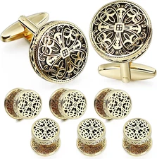 Retro Pattern Cufflinks and Tuxedo Shirt Studs Set for Men Wedding Birthday Part