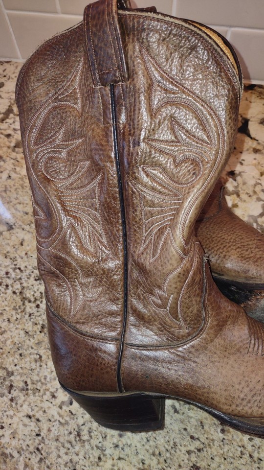 VGUC Olathe Brown Calfskin Leather Cowboy Boots w/ Bag US Size 9 1/2