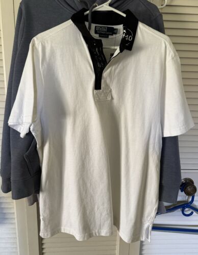 POLO BY RALPH LAUREN WEISSES POLO MIT SCHWARZEM KRAGEN REISSVERSCHLUSS GRÖSSE HERREN LARGE