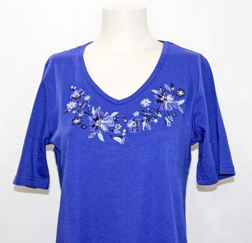 BLAIR S/S V-Neck Embroidered Knit Top, Size S, Purple, NEW!! - 第 2/3 張圖片