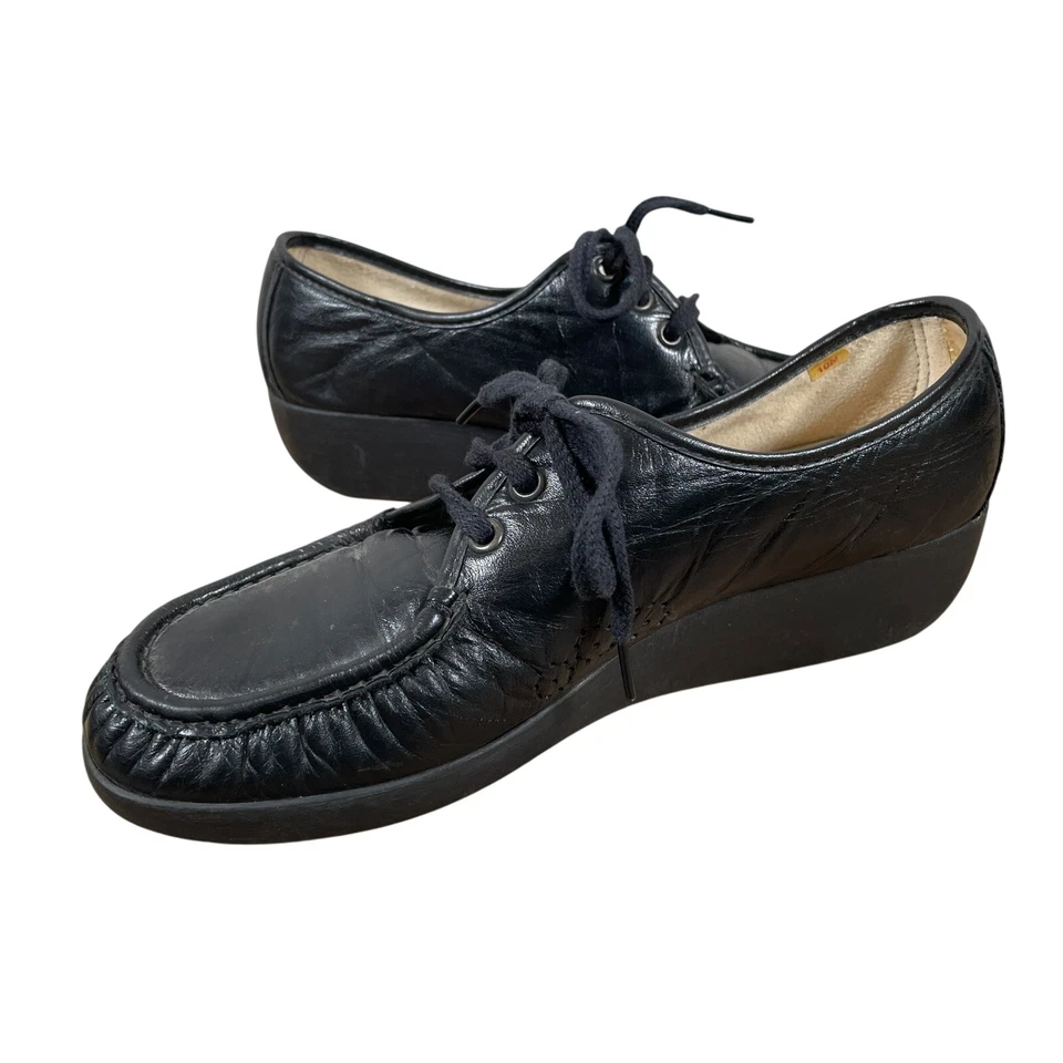 Zapatos cómodos para caminar SAS para mujer Siesta cosidos a mano 10N cuero negro estrecho Foto 2 de 4