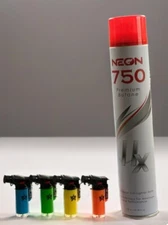 Neon 11x Premium Butane 750ml +4 Windproof Gun Torch Lighter