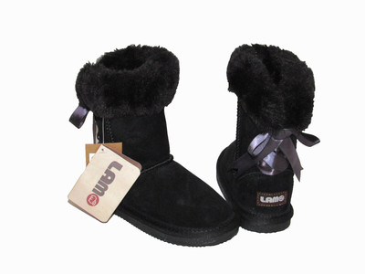 LAMO Little Girls Size 11 Black Suede Ribbon Bow Pull-On Lined Winter Snow Boots