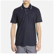 Ted Baker London Toff Slim Fit Print Pique Classic Polo Shirt Blue Mens Size L