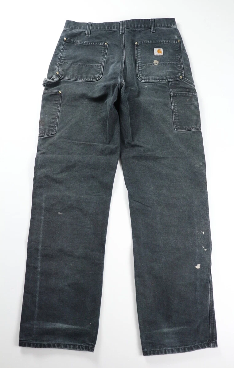 Vtg Carhartt Double Knee Pants Black 34 fits 32 x 33 USA Paint Covered