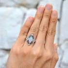 Genuine White Marquise Opal With Blue Sapphire & White CZ Art Deco Women's Ring