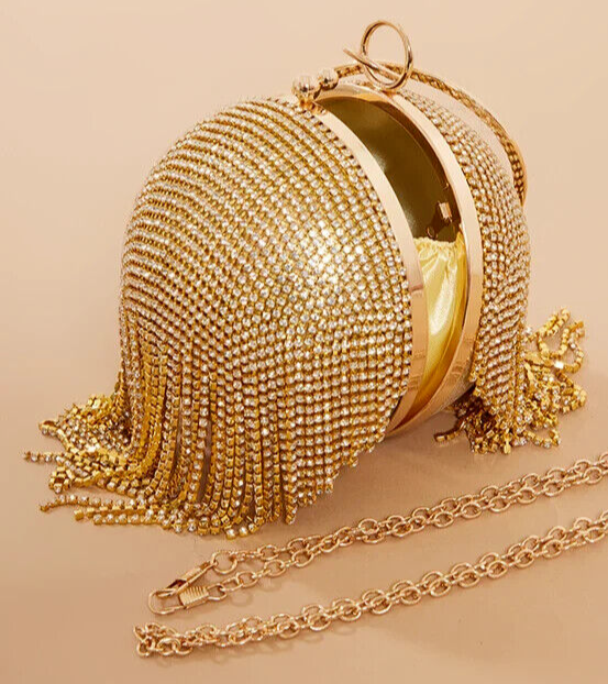 B-NEW Ltd Edition PLT Pretty Little Thing GOLD JEWEL Diamante CRYSTAL SPHERE BAG