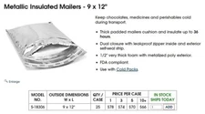 Metallic Insulated / Padded  Mailer - 9 x 12” - Uline S-18306 - Case of 25