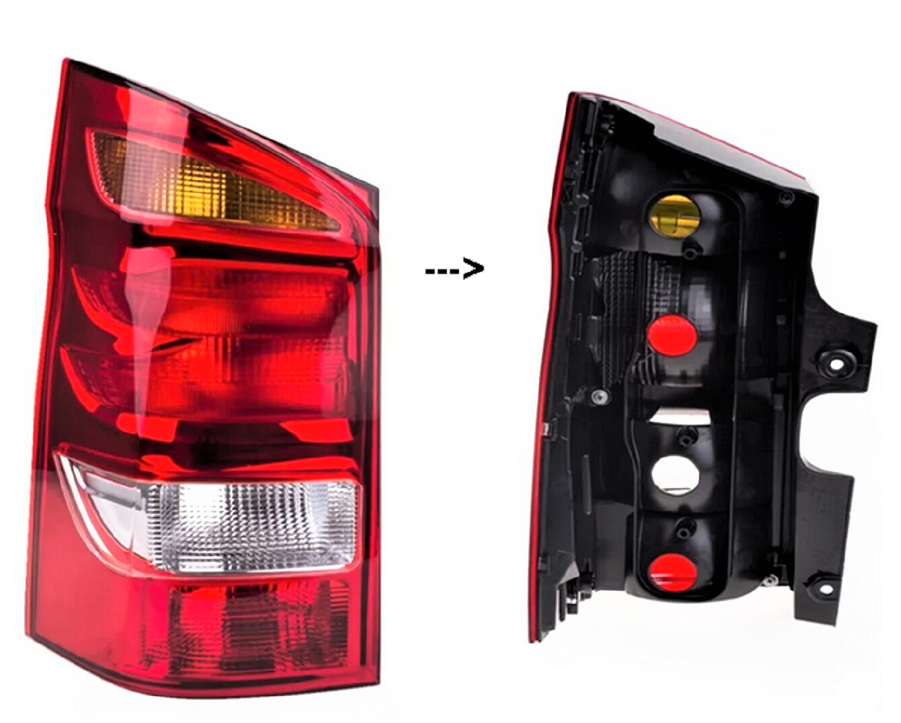Feu stop arriere gauche etanche en polycarbonate rouge pour fourgon Vito W447 de 2014