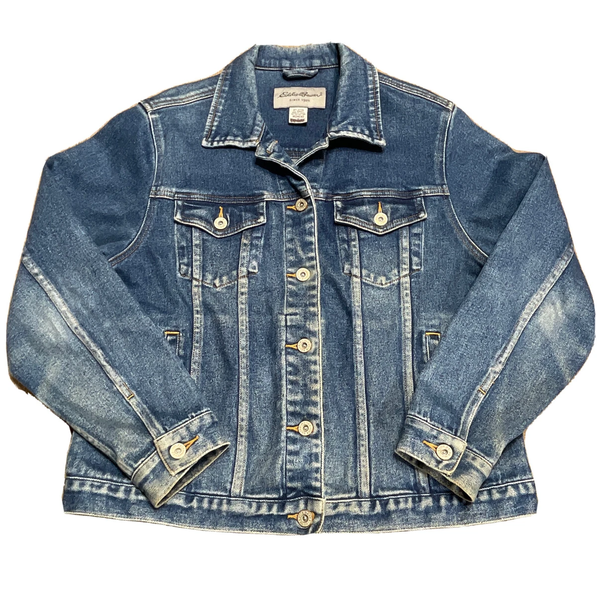 Eddie Bauer VTG Womens Size Medium Blue Denim Collared Jean Jacket