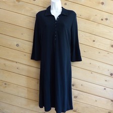 J. Jill Solid Black Basic 3/4 Sleeve Shirt Long Slinky Dress Half Button Formal