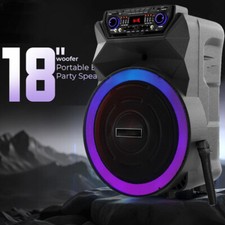 4500W Portable Bluetooth Speaker 18'' Woofer High Power Sound w/Wireless Mic LED