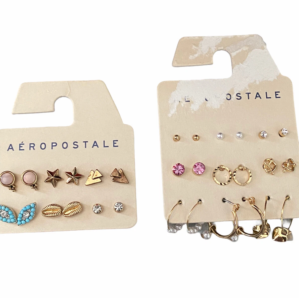 New Aeropostale Earrings 15 Pairs Hoop Gold Tone Dainty Crystal