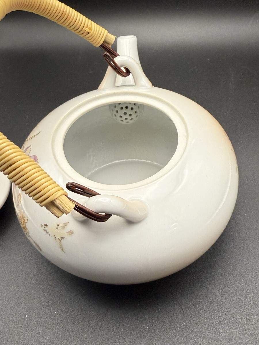 Vintage Japan Floral Colorful Mini Teapot Birds Gold Color Lining