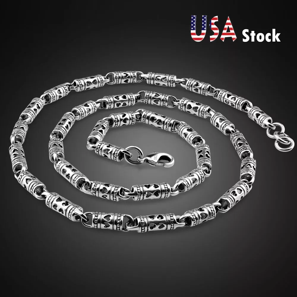 925 Sterling Silver Cylinder Link Chain Necklace 20
