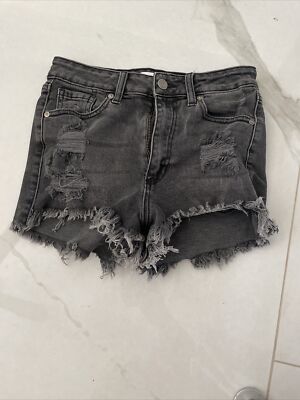 JBD Cut-Off Denim Shorts Distressed High Rise Cotton Black Size XS - Main Image