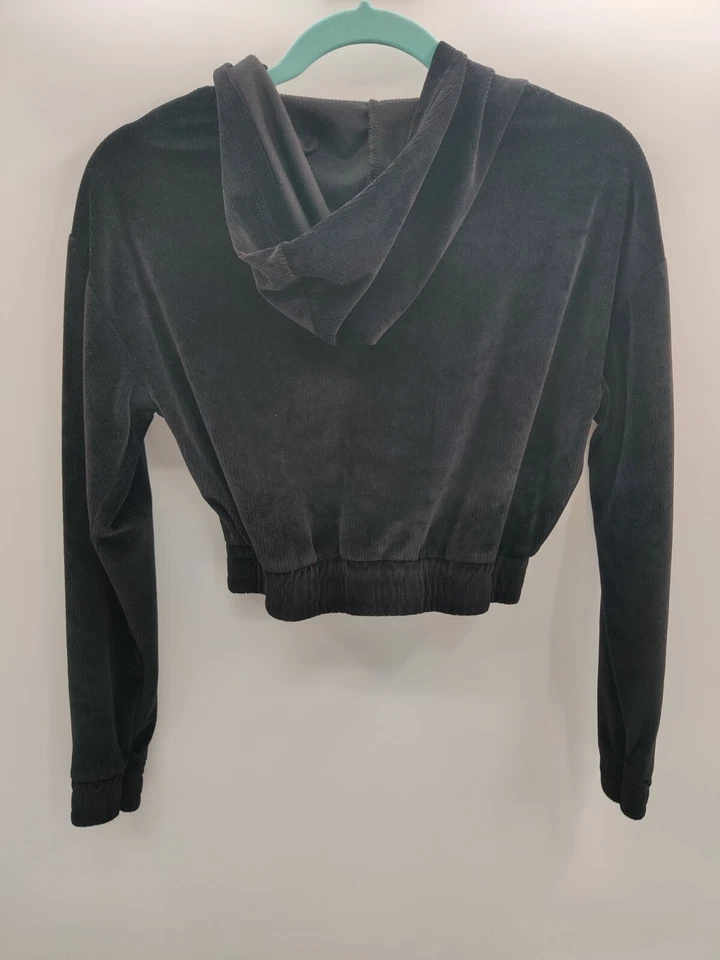 Rue 21 Women XS Black Rhinestone Butterfly Zip Up Cropped Hoodie - Image 2 of 4