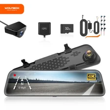 WOLFBOX Dash Cam Free SD+Hardwire Kit Mirror Camera Front and Rear, With WDR