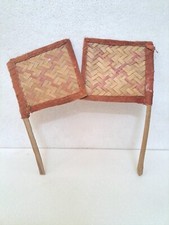 Pair of Old Hand Fan Hand Fan Wooden Handel EthnicX2